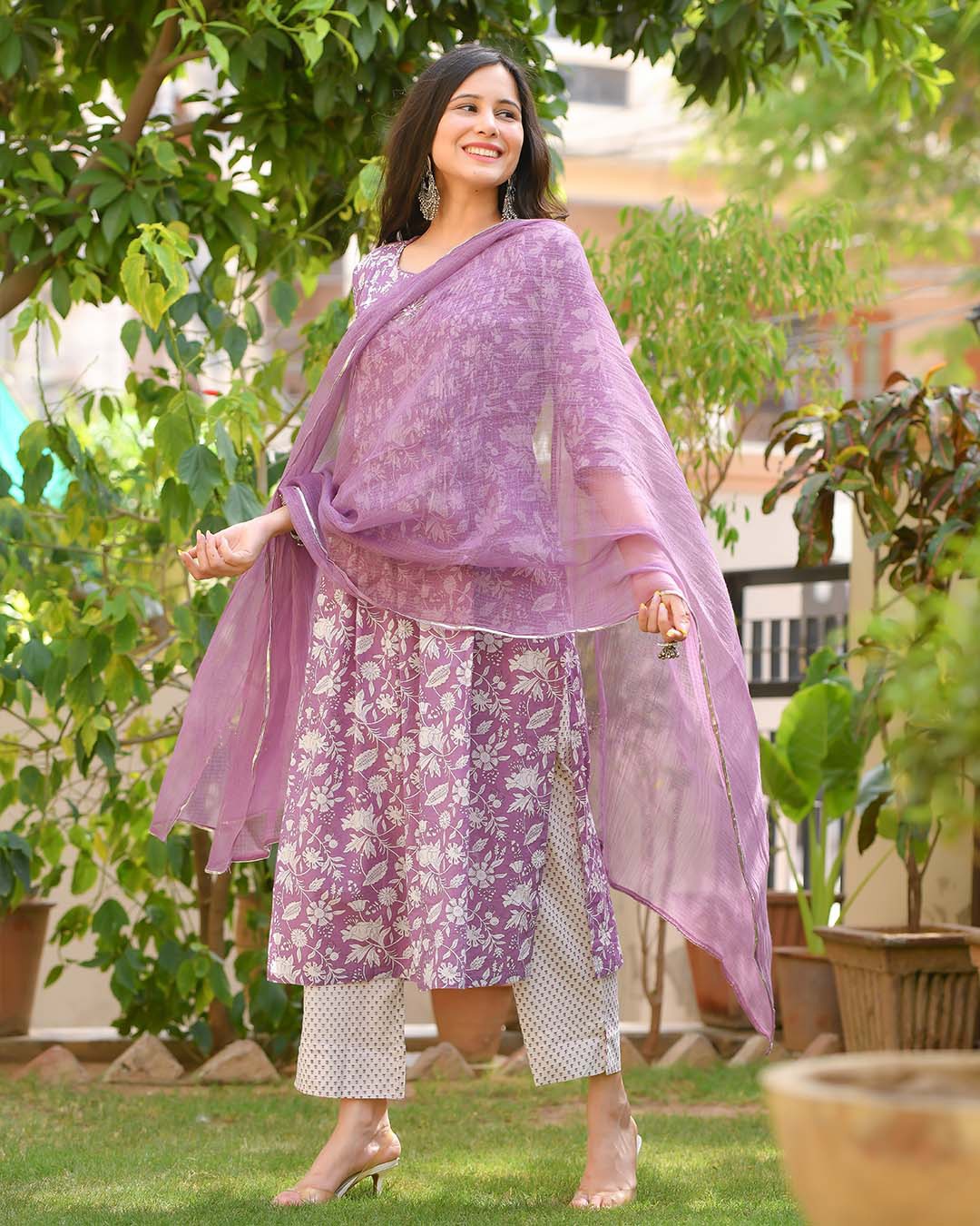 RX40 Purple Ktd Cotton Printed Kurti With Bottom Dupatta Catalog